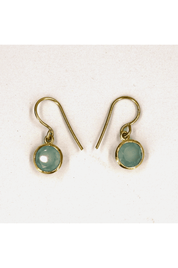 18K Gold Plated Natural Aqua Chalcedony Round Drop Earrings For Women Lightweight Everyday Jewelry
