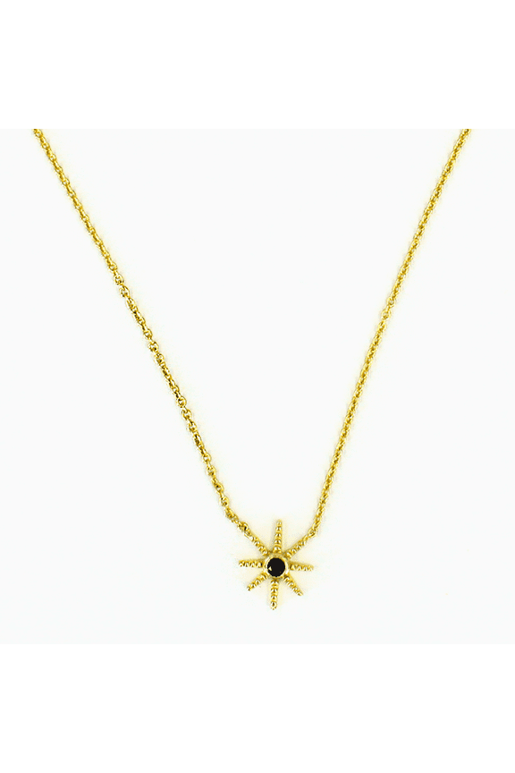 18k Gold-Plated Starburst Necklace-Pendant For Women Natural Black Onyx Gemstone Centerpiece, 16 Inch Chain with 2 Inch Extension Elegant Jewelry