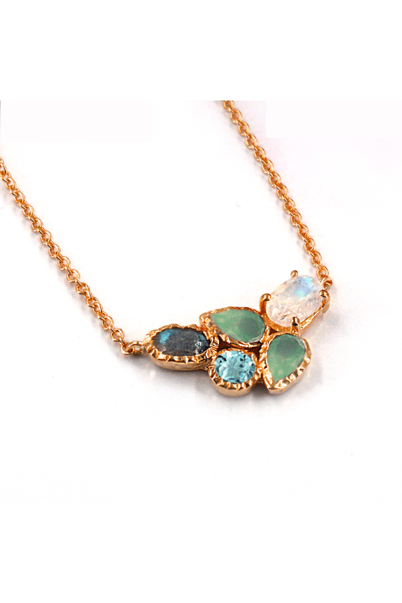 18k Rose Gold Plated Multi Gemstone Cluster Pendant-Necklace With 16' Inch Chain And 2' Inch Extension Elegant Jewelry For Woman