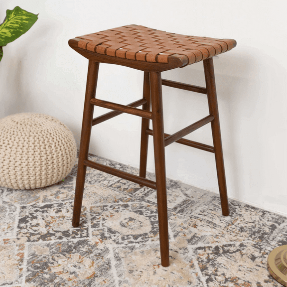 Maya 30" Genuine Leather Stool In Tan - Tan Rustic - Stylish Counter Stool - Kitchen & Living Room - Elegant Finish