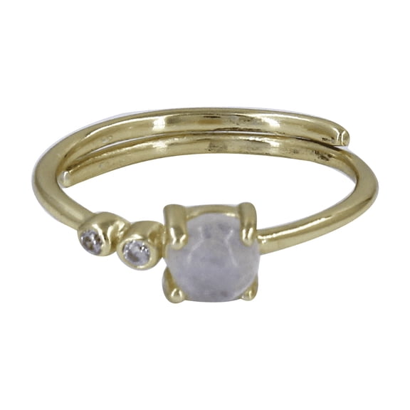 Maya Adjustable 18k Rose Gold-Plated Ring with Natural Moonstone and Sparkling CZ Accents – Gift for Her