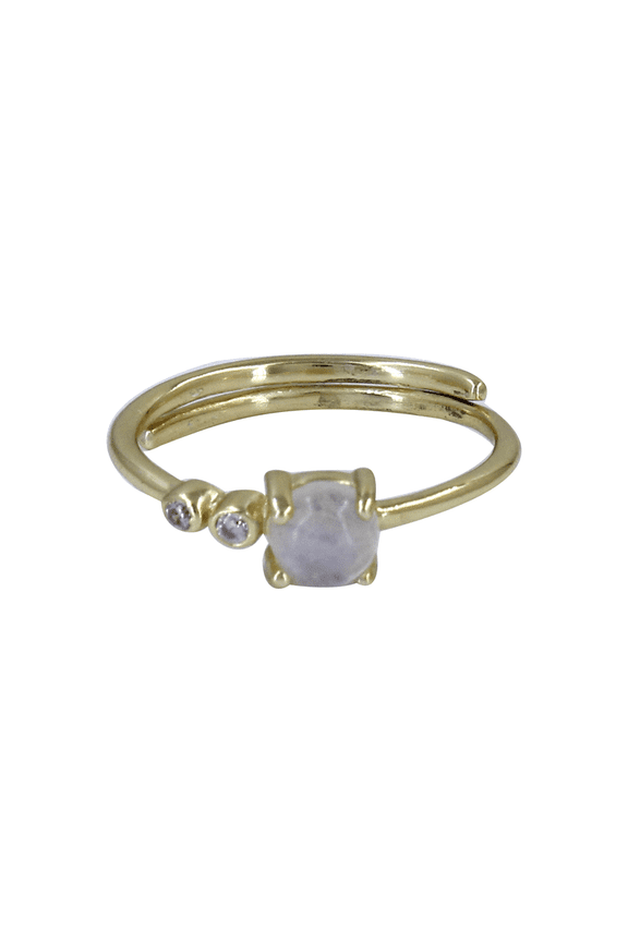 Adjustable Silver-Plated Ring with Natural Moonstone and Dazzling CZ Accents – Thoughtful Gift for Her