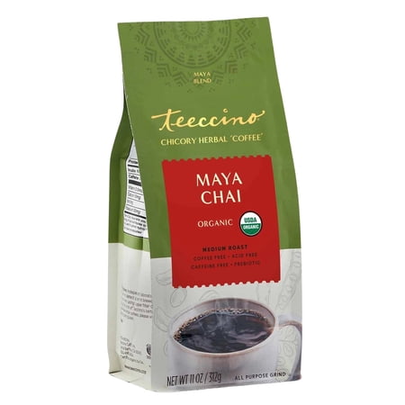 Teeccino Maya Chai Chicory Coffee Alternative - Ground Herbal Coffee That’s Prebiotic, Caffeine-Free & Acid Free, Medium Roast, 11 Ounce