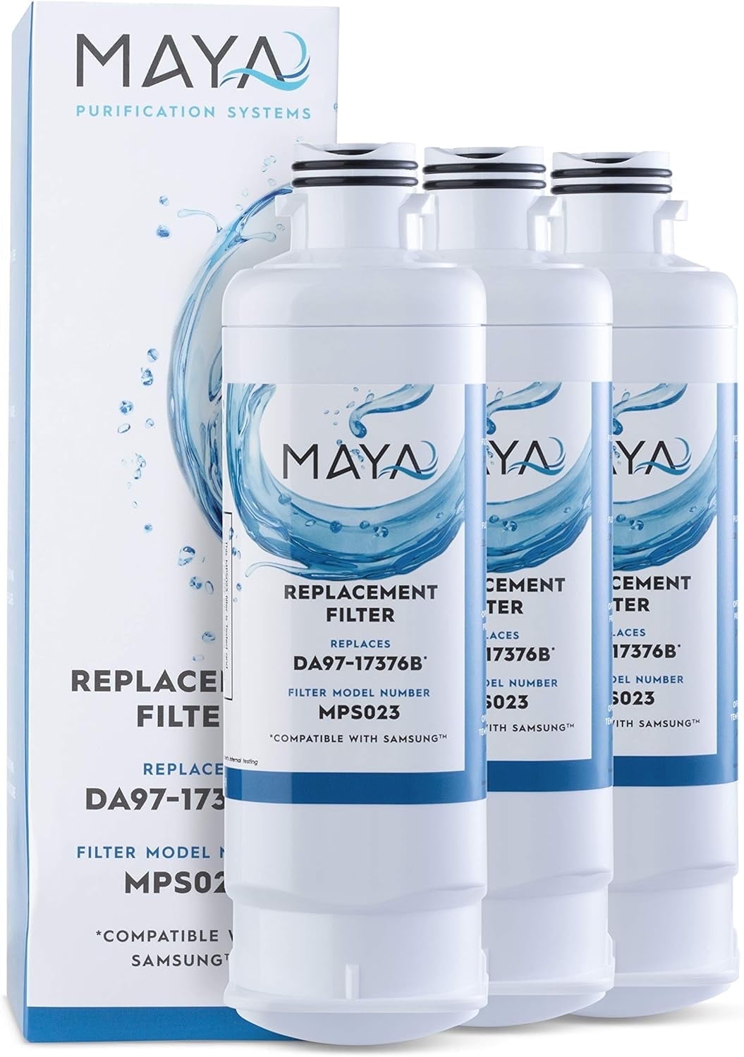 Maya DA97-17376B Refrigerator Water Filter Replacement for Samsung, Compatible with HAF-QIN, RF23M8070SR, HAF-QIN/EXP, DA97-08006C, 3-Pack