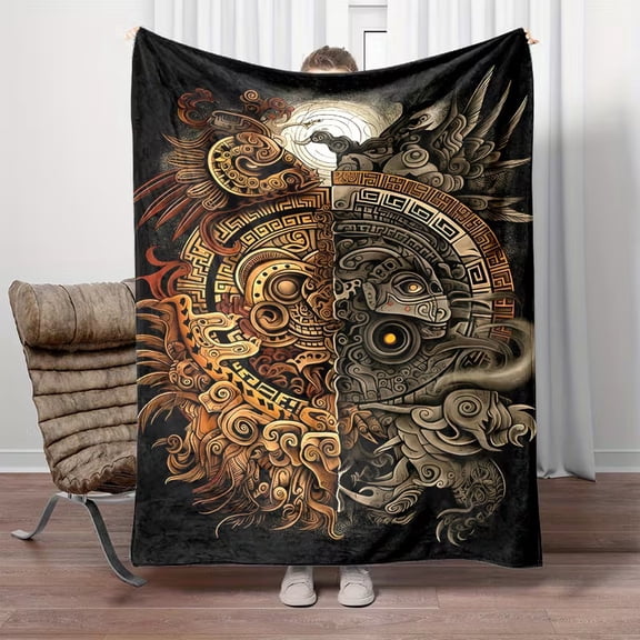 Maya Deity Pattern Print Flannel Throw Blanket