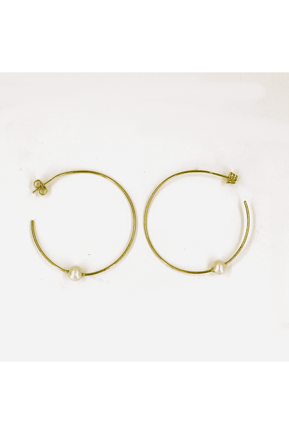 18k Gold-Plated Hoop Earrings With Freshwater Pearl Accent