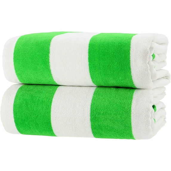 Maya Island Cabana Stripe Beach Towels 35x70 Terry Velour 2-Pack (Lime Green/White) 18.75 Lbs per Dz 100% Cotton