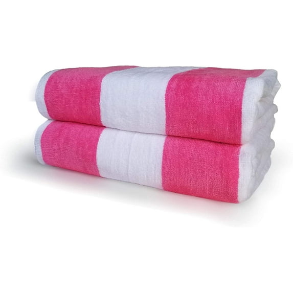 Maya Island Cabana Stripe Beach Towels 35x70 Terry Velour 2-Pack (Pink/White) 18.75 Lbs per Dz 100% Cotton