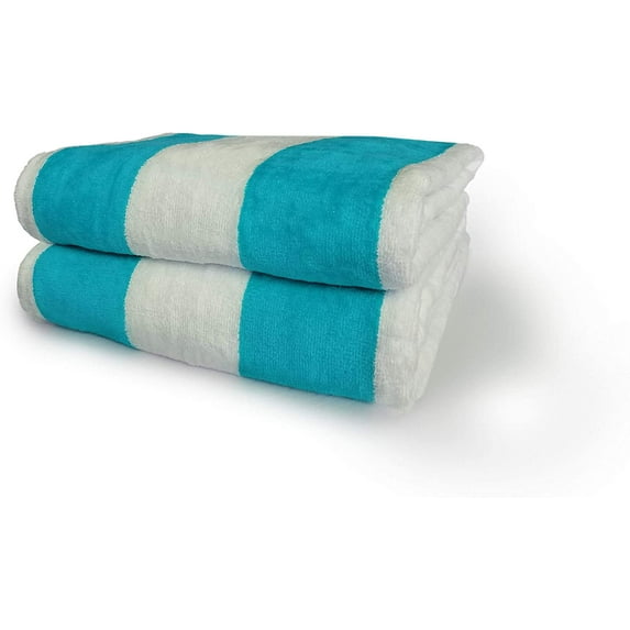 Maya Island Cabana Stripe Beach Towels 35x70 Terry Velour 2-Pack (Turquoise/White) 18.75 Lbs per Dz 100% Cotton