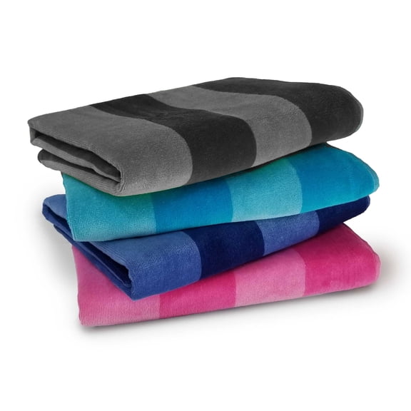 Maya Island-Extra Soft Beach Towel 30 x 60 inch two color Cabana Stripe Hotel Pool Resort and Gift Absorbent 100% Cotton Two tone Blue-Two, two tone Gray-Two tone Pink, Two tone turquoise 4 Pack