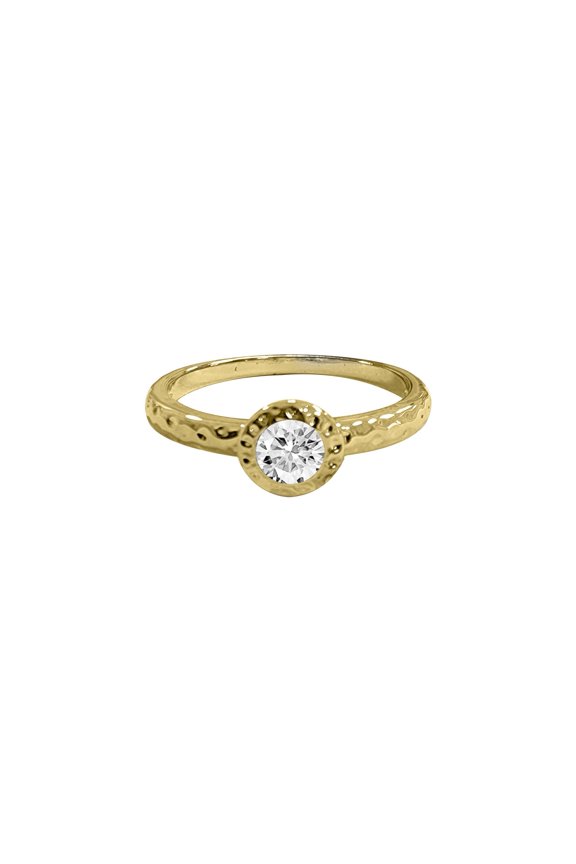 April Birthstone Hammered Yellow Gold Stackable Ring, Size 9, Diamond
