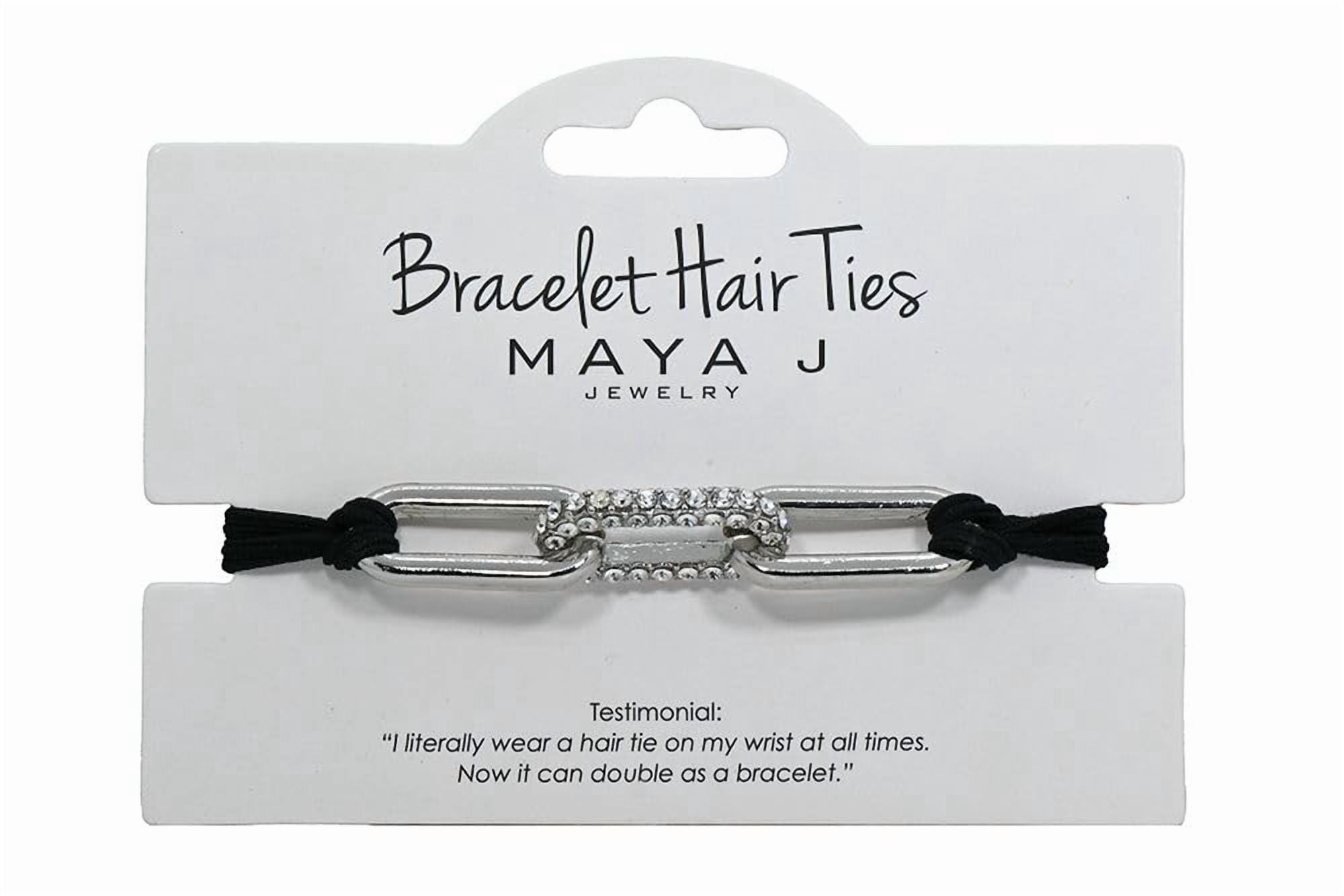 Maya J Bracelet Elastic Hair Tie with White Large Paperclip Link Crystal, Black