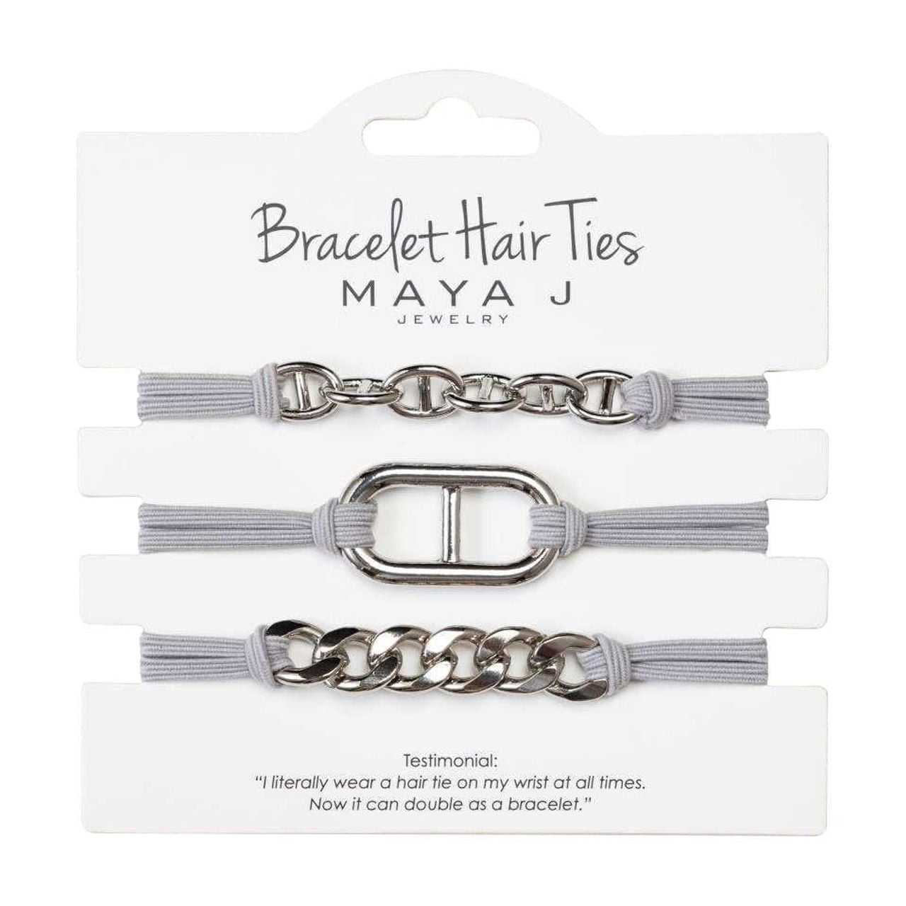 Maya J Bracelet Hair Tie with Elastic Cord, Gray, 3 Pieces