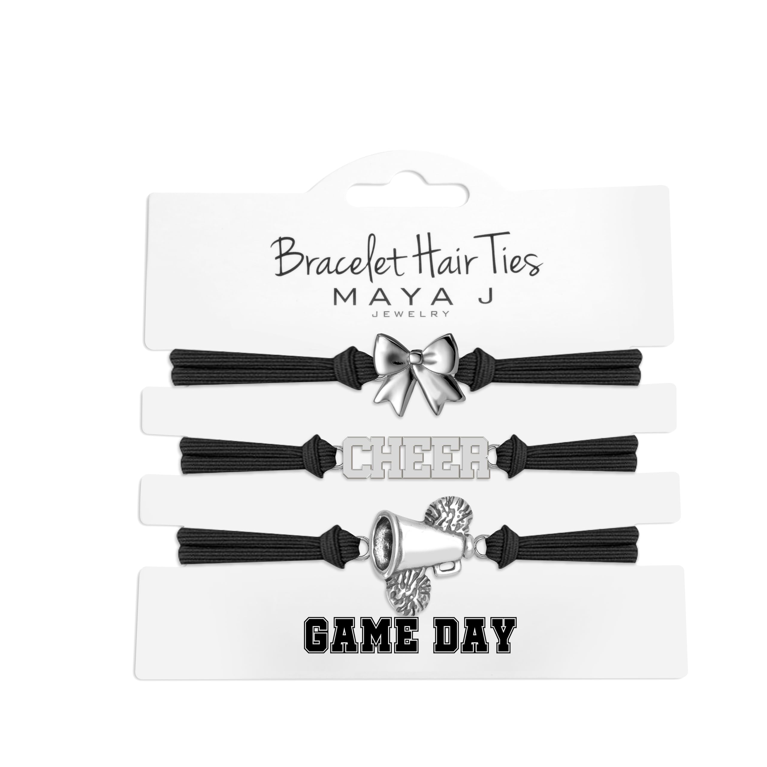 Maya J Bracelet Hair Ties Game Day White Cheer with Black Elastics, Set of 3