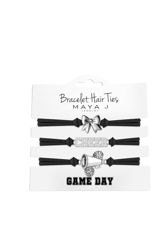 Bracelet Hair Ties Game Day White Cheer with Black Elastics, Set of 3