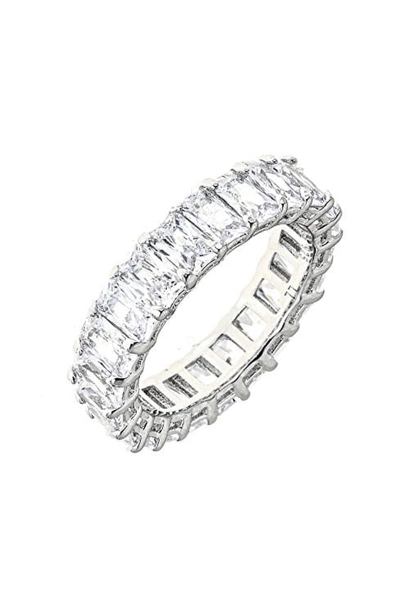 Eternity Ring - Emerald-Cut, with Artisan Fashioned Gemstones, Clear, Size 8