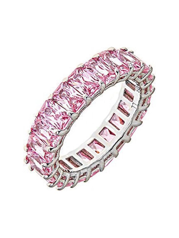 Eternity Ring - Emerald-Cut, with Artisan Fashioned Gemstones, Light Pink, Size 8