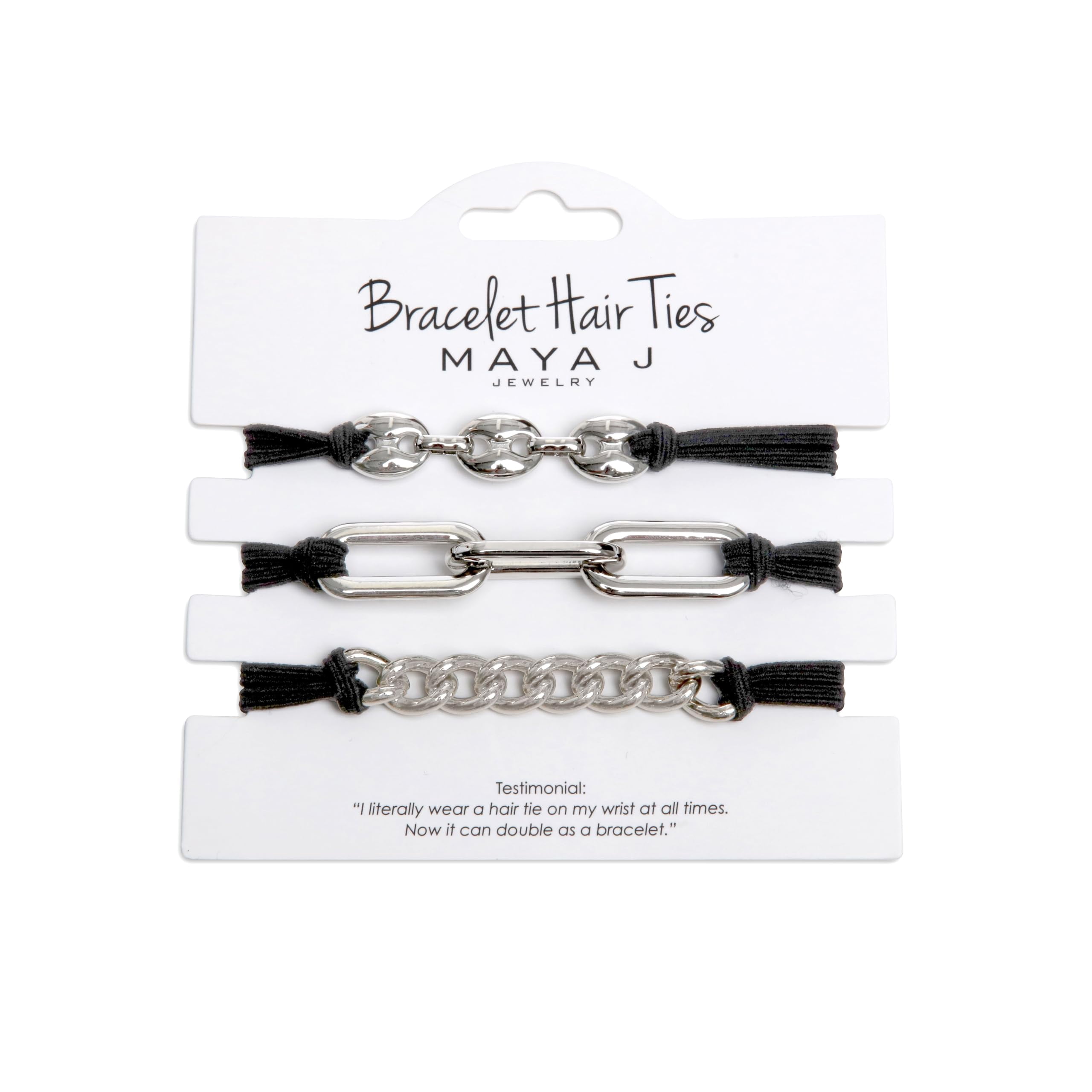 Maya J Oprah's Favorite Things 2022 Bracelet Hair Ties with White Chain Links and Black Cord, 3 Pieces
