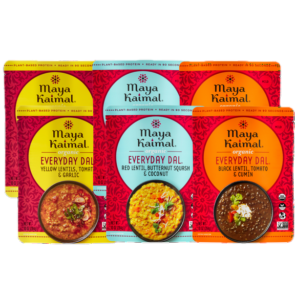 Maya Kaimal Organic Indian Foods | Lentil Dal Variety Pack | 10oz (PACK of 6) | Microwaveable, Ready to Eat, Fully Cooked | Vegan, Ready to Eat