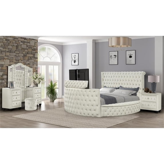 Maya Modern Style 4 Pc Queen Vanity Bedroom Set made with Wood in Cream