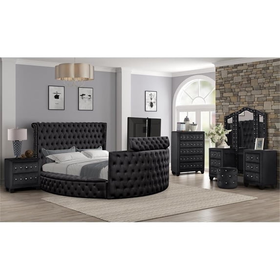 Maya Modern Style 5 Pc King Vanity Bedroom Set made with Wood in Black