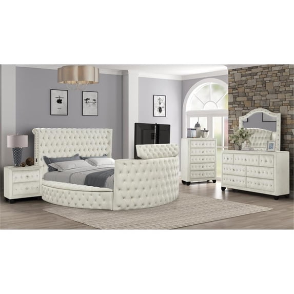 Maya Modern Style 5 Pc Queen Bedroom Set made with Wood in Cream