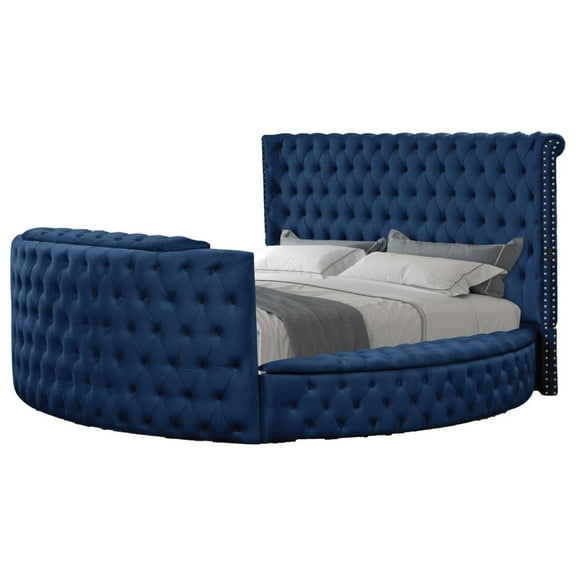 Maya Modern Style Queen Bed made with Wood in Navy