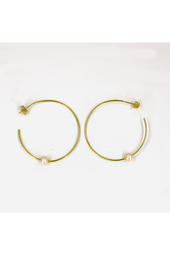 18k Rose Gold-Plated Hoop Earrings With Freshwater Pearl Accent