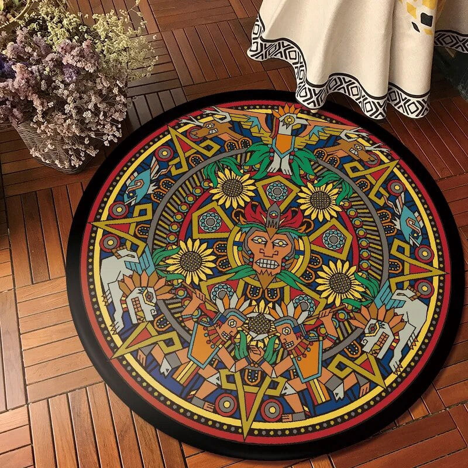 Folk Pattern Rug Maya Totem Carpet Folk Style Round Living Room Bedroom Rug Bohemia ...