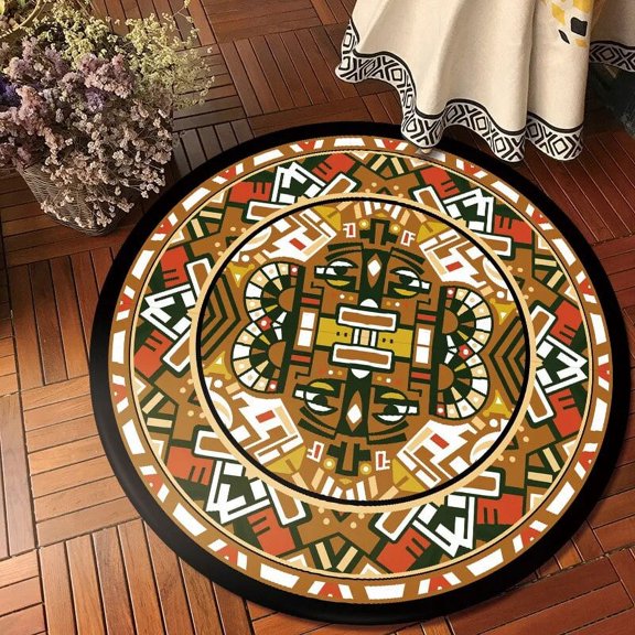 Maya Totem Carpet Folk Style Round Living Room Bedroom Rug Bohemia Chair Cushion Blanket Tent Hallway Mat Home Soft Salon Rugs