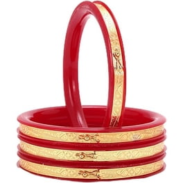 Maya Vera Gold Plated Designer Shakha Pola Plastic Bangles Set Gift For Her Women Jewelry Handcrafted Bangle Bracelets Kangan Set of 6 Red White Walmart