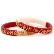 Maya Vera Set of 2 Handcrafted Red White Flower Design Gold Plated Laminated Plastic Bangles Bollywood Designer Jewelry With Box Gift For Her Bangle Bracelets