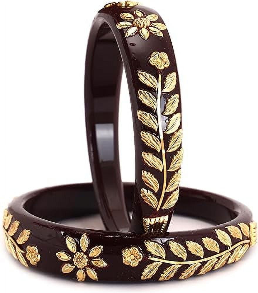 Maya Vera Set of 2 Indian Handcrafted Black Gold Plated Designer Pola Bangles Bollywood Designer Jewelry Bangle Bracelets In Gold Tone For Women