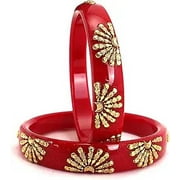 Maya Vera Set of 2 Indian Handcrafted Red Colour Gold Plated Designer Pola Bangles Bollywood Designer Jewelry Bangle Bracelets In Gold Tone For Women