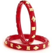 Maya Vera Set of 2 Red Gold Plated Shakha Pola Bangles Traditional Gift For Her Indian Bollywood Handcrafted Women's Casual Daily Wear Bangle