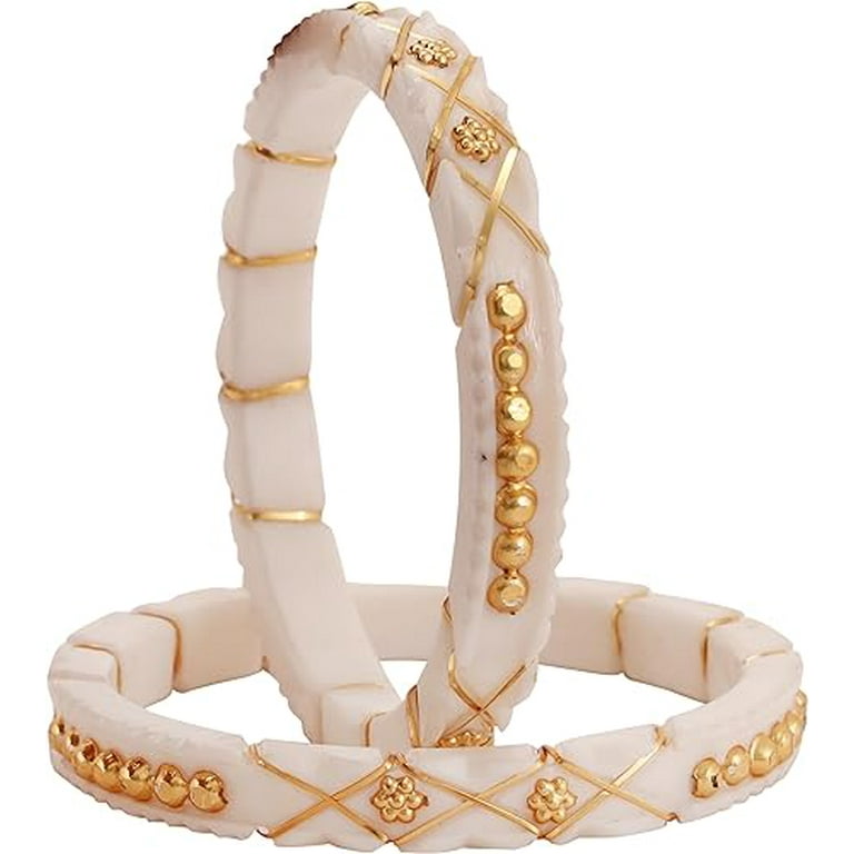 Maya Vera Set of White Handcrafted Gold Plated Shakha Pola