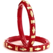 Maya Vera Traditional Ethnic Gold Plated Shakha Pola Bangles for Women Gift For Her Indian Handcrafted Casual Daily Wear Bangle Set of 2, Red