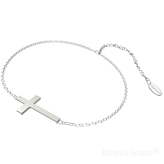 Maya's Grace Adjustable Cross Ankle Bracelet for Women - Silver