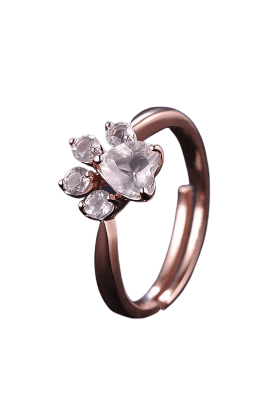 Adjustable Crystal Zircon Paw Print Ring for Women - Rose Gold