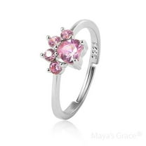 Maya's Grace Adjustable Crystal Zircon Paw Print Ring for Women - Silver