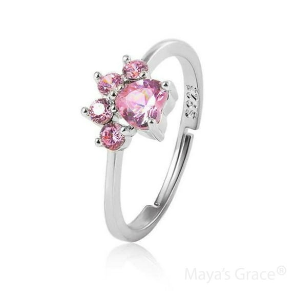 Maya's Grace Adjustable Crystal Zircon Paw Print Ring for Women - Silver