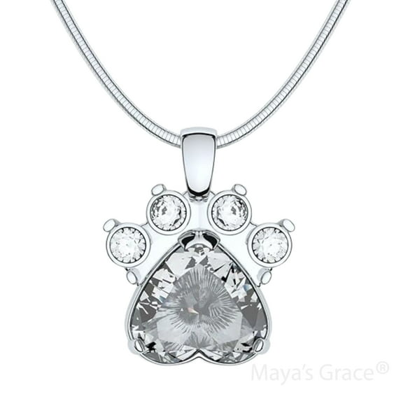 Maya's Grace Birthstone Paw Print Pendant Necklace, Rhinestone Gemstone, Pendant Necklace for Women - April