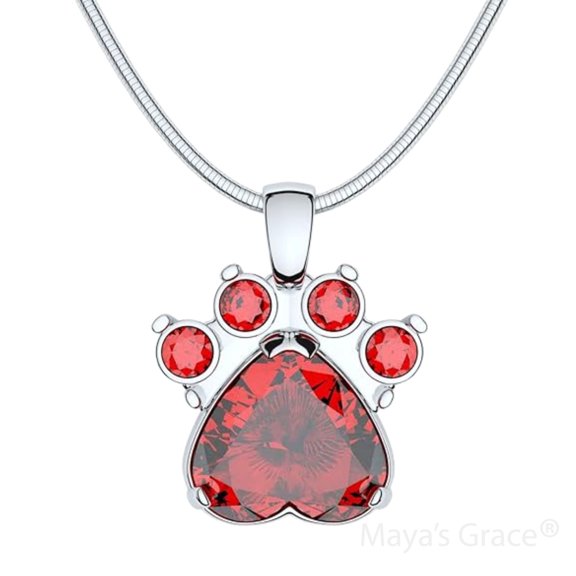 Maya's Grace Birthstone Paw Print Pendant Necklace, Rhinestone Gemstone, Pendant Necklace for Women - January