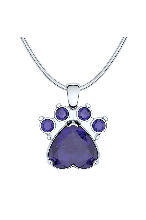 Birthstone Paw Print Pendant Necklace, Rhinestone Gemstone, Pendant Necklace for Women - September