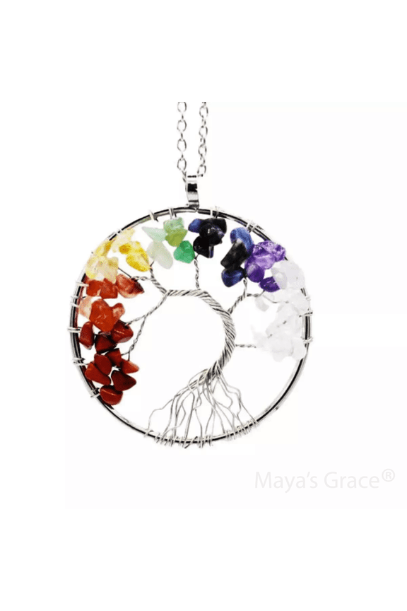 7 Chakra Tree of Life Pendant Necklace with Natural Gemstones - Chakra Root