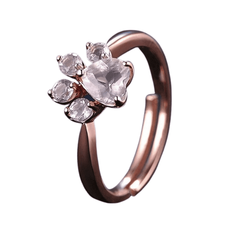 Maya s Grace Adjustable Crystal Zircon Paw Print Ring for Women Rose Gold