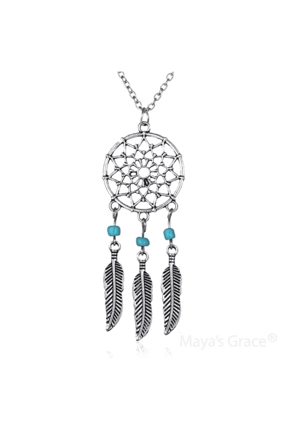 Dreamcatcher Necklace for Women, Mandala with Lotus and Turquoise Bead
