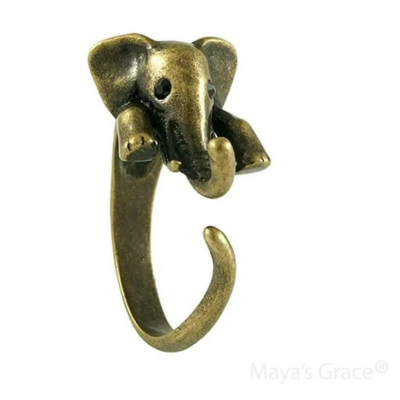 Maya's Grace Adjustable Elephant Ring for Women, Vintage Antique-Style - Bronze