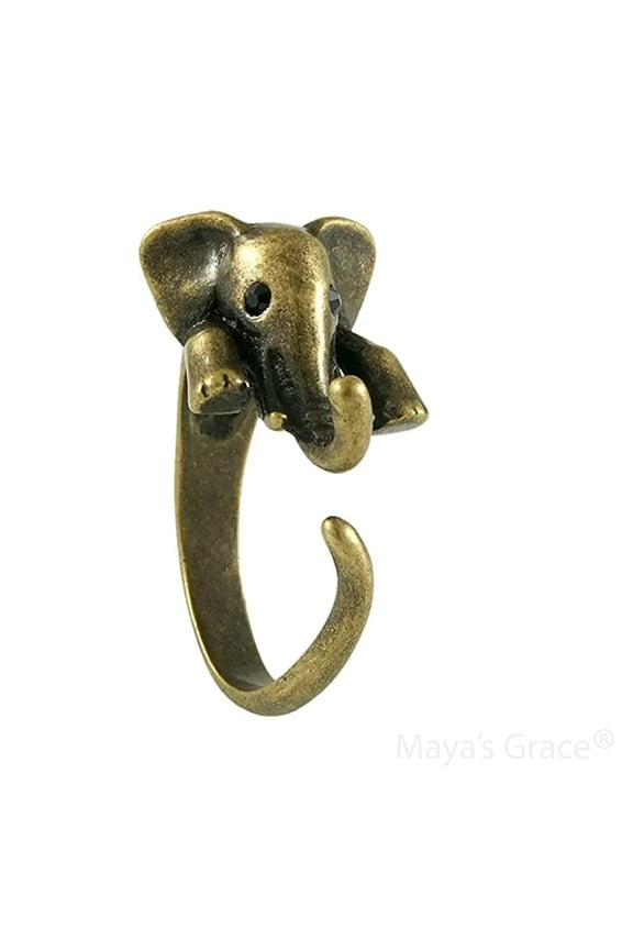 Adjustable Elephant Ring for Women, Vintage Antique-Style - Bronze