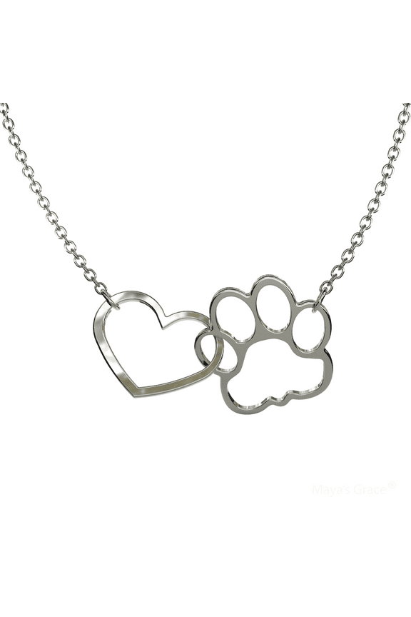 Paw Print Heart Necklace for Dog and Cat Lovers - Silver